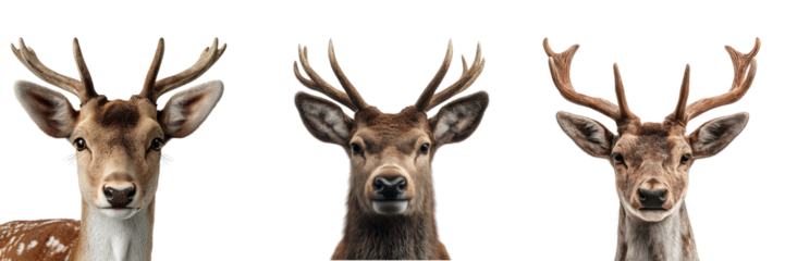 Set of Majestic deer face isolated on a transparent background
