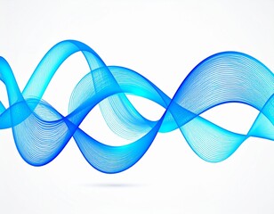Dynamic blue wave lines flowing smoothly on a white background, representing motion, technology, sound, and data transmission. This abstract design conveys energy, innovation, and modernity, suitable 
