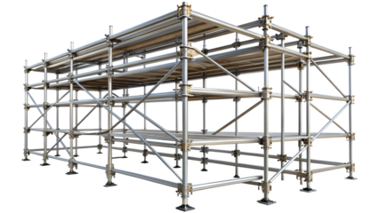 Scaffolding isolated on transparent background large modular scaffolding system, temporary structure for construction, maintenance, and repair work at height