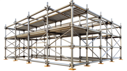 Modular scaffolding isolated on transparent background closeup of a large modular scaffolding system, temporary structure for construction and repair work
