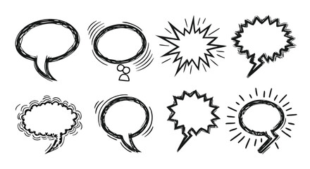 Hand-drawn speech bubbles for expressing ideas, thoughts, and dialogue in creative communication

