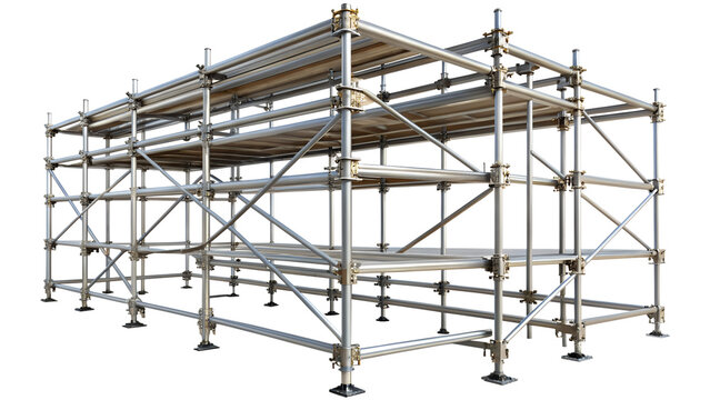 Scaffolding isolated on transparent background large modular scaffolding system, temporary structure for construction, maintenance, and repair work at height