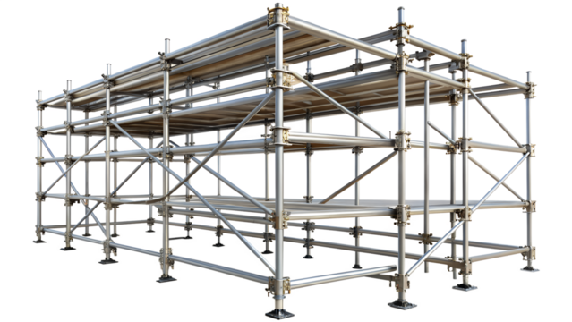 Scaffolding isolated on transparent background large modular scaffolding system, temporary structure for construction, maintenance, and repair work at height
