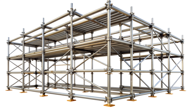 Modular scaffolding isolated on transparent background closeup of a large modular scaffolding system, temporary structure for construction and repair work - Powered by Adobe