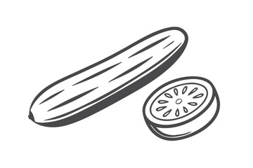 Whole and Sliced Cucumber Simple on White Background