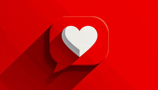 3D Social Media Like Button Icon with White Heart on Red Background