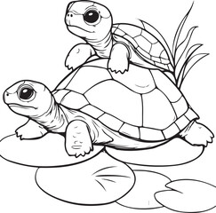 A cute, cartoon turtle with a green shell and a happy smile is a funny animal illustration