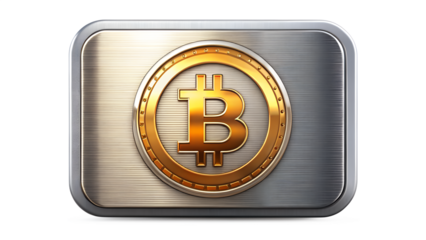 Bitcoin coin on a metal plate isolated on transparent background cryptocurrency digital money concept golden bitcoin symbol on a metal background