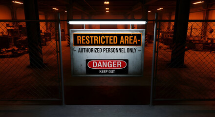 Intriguing View Of A Restricted Industrial Area With A Danger Sign, Mysterious Concept