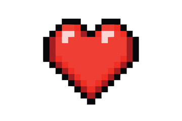 Red heart pixel art icon. game health bar element for user interface. simple digital art illustration isolated on white background.