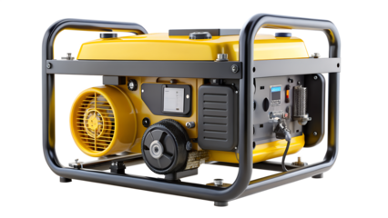 Portable gasoline generator isolated on transparent background, a convenient source of energy for outdoor activities and emergency situations, providing power