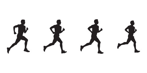 Running Silhouette Sequence Four Male Runner Silhouettes on White