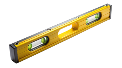 Yellow spirit level isolated on transparent background, a precise tool for ensuring horizontal and vertical alignment in construction and carpentry projects