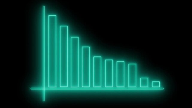 Neon Bar Chart with Downward Trend Arrow, Corporate Business Report Animation Featuring Neon Glowing Bar Graph Elements