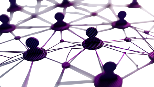 PNG of Abstract representation of a digital social network with interconnected figures highlighting communication and connection.