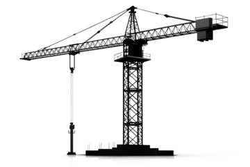 Construction crane isolated on transparent background, symbolizing urban development, industrial progress, and architectural engineering in a modern cityscape