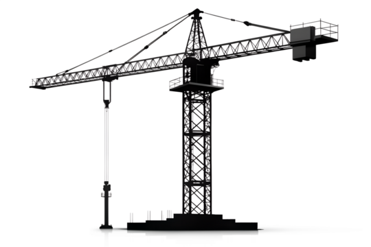 Construction crane isolated on transparent background, symbolizing urban development, industrial progress, and architectural engineering in a modern cityscape