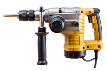 Rotary hammer drill isolated on transparent background, a powerful tool for construction, renovation, and heavyduty drilling tasks in various materials