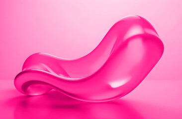 Close-up of abstract scarlet wave-shaped figure on pink background. Exotic shape is embodiment of designer's imagination. Abstract background and 3d wallpaper. Illustration art.