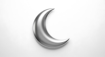 Elegant crescent moon in metallic silver shines brightly on a clean white backdrop for celestial designs