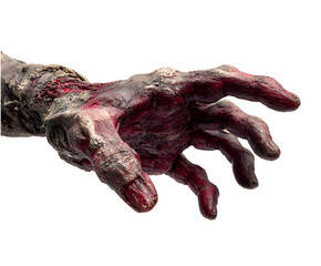 Zombie hand isolated on white background, scary undead arm cut out PNG for horror and Halloween design