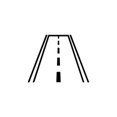 Simple outline icon of a straight road or highway receding into the distance with a dashed center line, symbolizing travel, journey, transportation, direction, and future path in a minimalist vector d