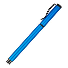 Blue Metal Pen with Black Clip and Cap, beautiful close-up top view on png background