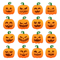 Halloween Pumpkin Vector Set – Jack O’Lantern Faces with Various Expressions