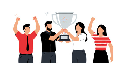 Team celebrating a championship victory with a trophy