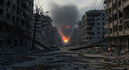 Devastated City Street After Intense Conflict