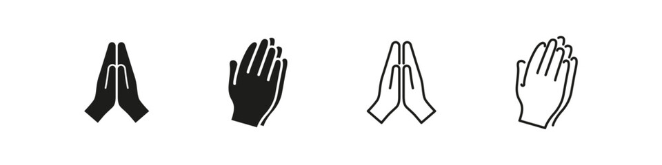 Praying hands in outline and filled style. Faith vector graphics