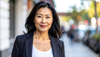 Smiling woman in city