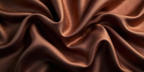 Obraz premium Luxurious Chocolate Brown Satin Fabric Draped in Soft, Elegant Waves, Ideal for Fashion Design and Interior Decor Inspiration