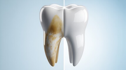 White teeth: The left tooth has a slight yellow stain, while the right tooth is clean and white, suitable for advertising.