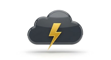 Powerful storm cloud icon with golden lightning bolt for weather apps and nature designs or technology concepts