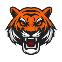 A roaring orange tiger head with bold stripes and sharp teeth, radiating strength and determination.