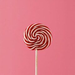 Lollipop on Pink: A vibrant and eye-catching close-up of a swirling red and white lollipop on a pastel pink backdrop, creating a playful and nostalgic feel.