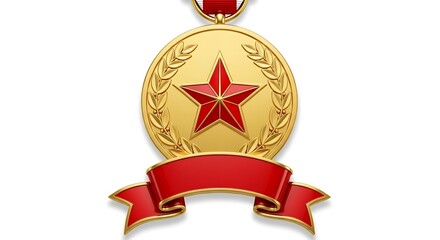 Celebrate achievements with this stunning gold medal featuring a red star and ribbon for recognition