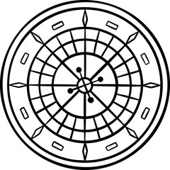 Doodle style illustration of a classic casino roulette wheel, simple black and white sketch icon. Hand-drawn game of chance perfect for gambling, risk, and entertainment themes