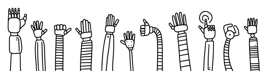 Vector collection of hand-drawn robot hands in doodle style