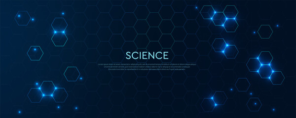 Modern tech background with abstract blue hexagon design. Geometric vector banner for medical, science, bio.