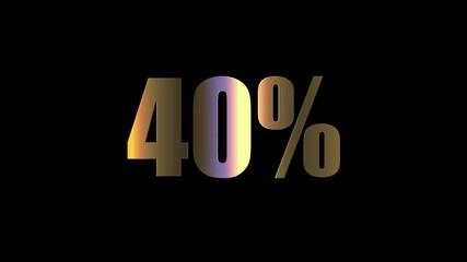 40 Percent Shiny Golden Text Animation on Black Background with Luxury Metallic Reflection and Elegant Typography Motion for Promo Video or Intro