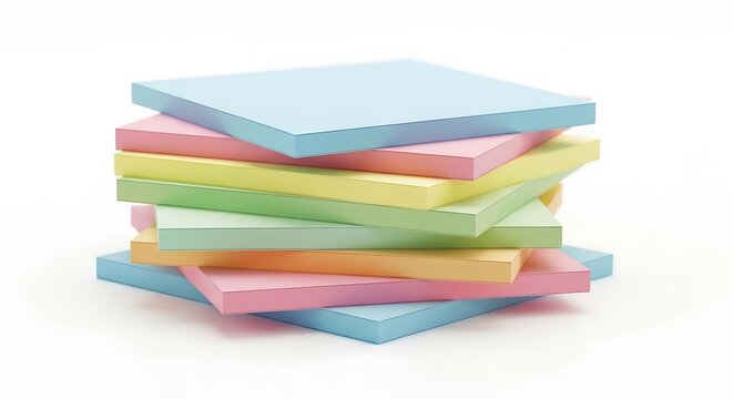 Creative pastel color sticky notes stacked for organization and creative reminders in modern workspace