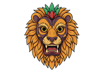 Bold lion mask design featuring vibrant colors and intricate detailing. A striking, stylized head portrait perfect for branding and creative projects.