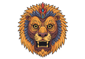 Bold lion mask illustration with vibrant colors and intricate details. Perfect for branding, pride themes, and decorative designs. Clean, modern style.
