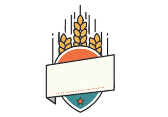 Naklejka premium Modern logo design featuring wheat stalks and a banner. Clean lines, rustic style, and a patriotic color scheme. Ideal for branding and agricultural themes.