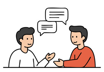 Two men engage in supportive conversation, represented by speech bubbles. A clean, modern illustration promotes talk care and mental wellness. Bright, friendly design.
