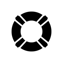 Black silhouette life preserver icon isolated on white background suitable for safety and rescue themed designs