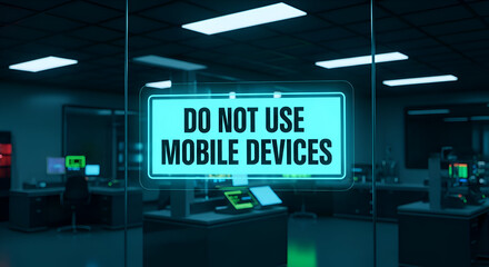 Prohibition Of Mobile Devices Sign Inside High-Tech Office Environment Alerting People