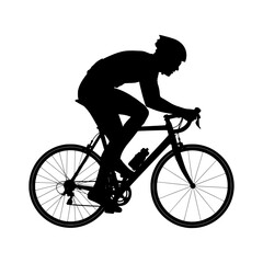 Fototapeta premium Cyclist silhouette riding road bicycle in dynamic pose isolated on white background